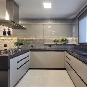 Luxurious U Shaped Glossy Melamine Kitchen Cabinet