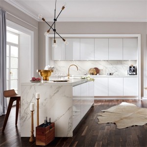 Contemporary Waterproof White Flat PVC Kitchen Cabinet